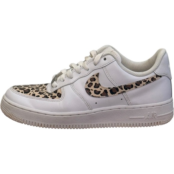 NIKE Air Force 1 Custom White Leopard Print Sneakers Size 7 - Picture 1 of 8